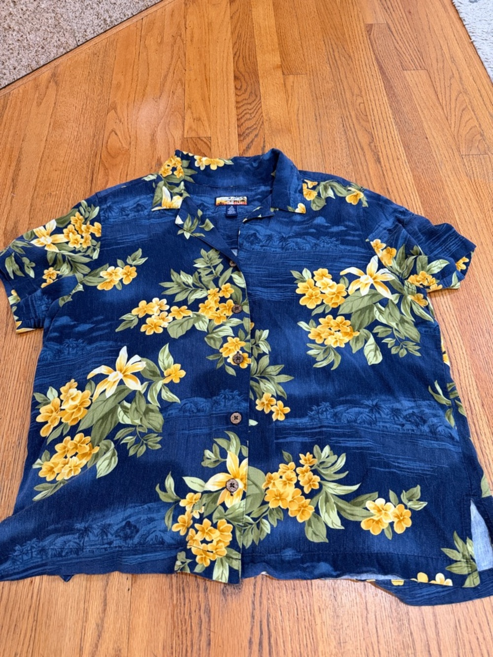 Havana Jack Cafe Woman Navy Floral Rayon Shirt - Yellow Floral